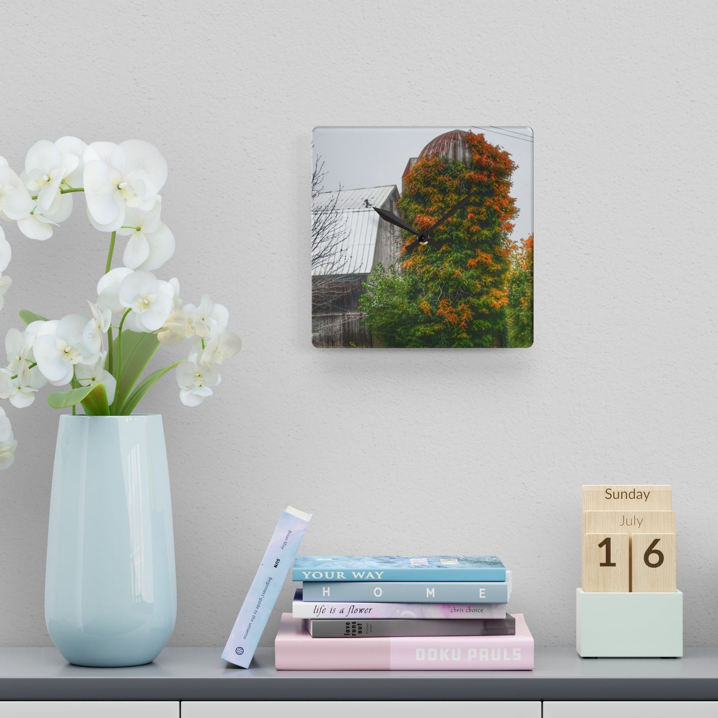 U R There Photography Ludwig Road Oxford Grey and Silo Rustic Farmhouse Acrylic Analog Wall Clock
