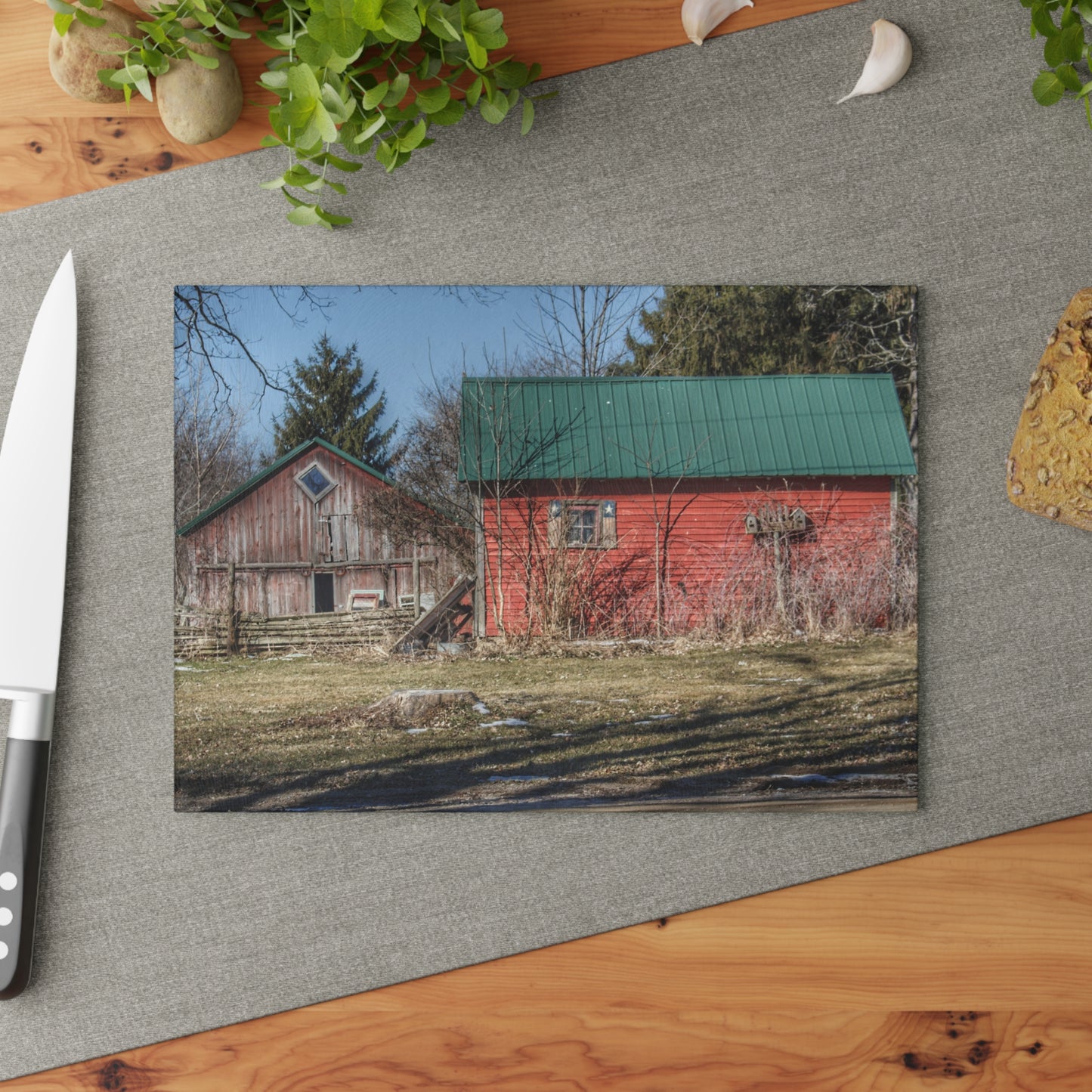 U R There Photography Roadside Reds Rustic Farmhouse Tempered-Glass Cutting Board