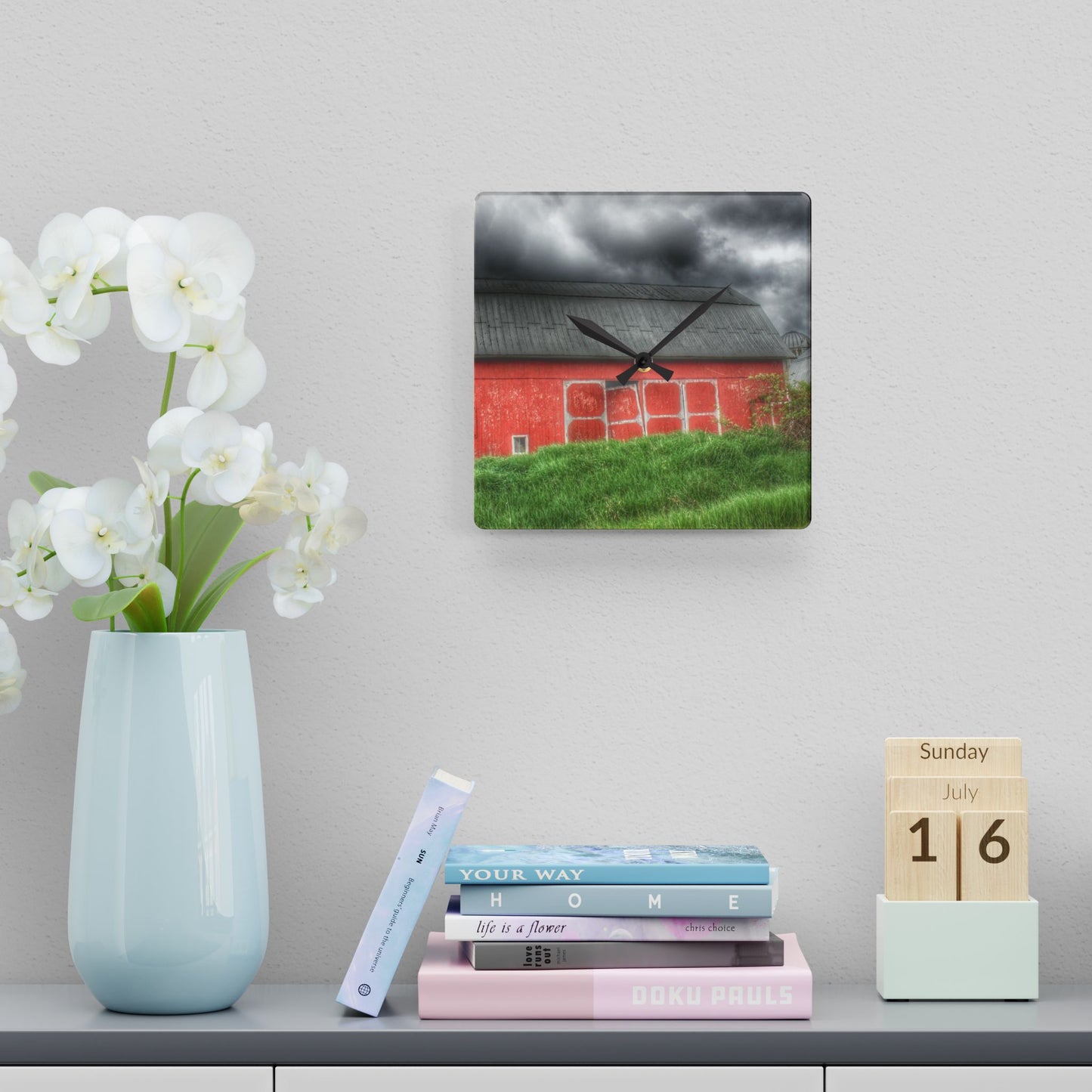 U R There Photography Stanley Road Red II Rustic Farmhouse Acrylic Analog Wall Clock