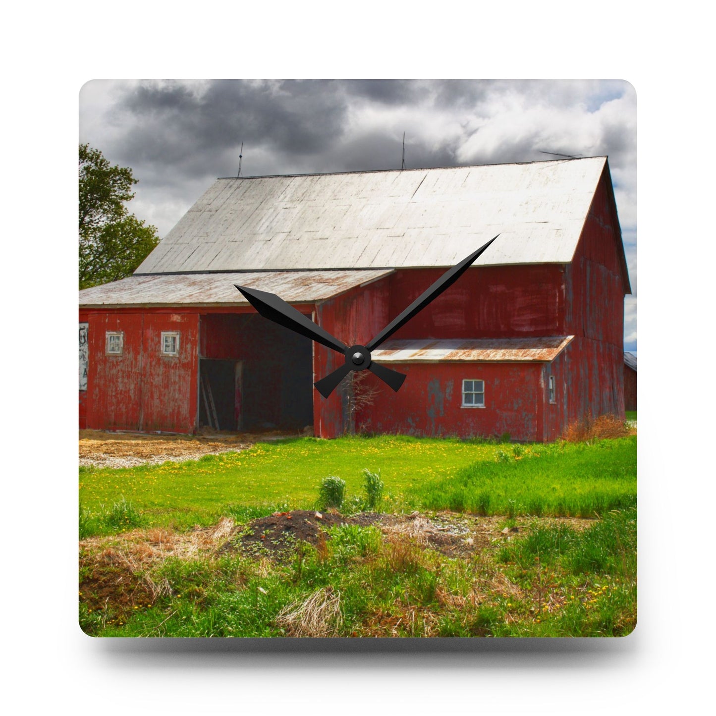 U R There Photography Rescue Road Reds Rustic Farmhouse Acrylic Analog Wall Clock
