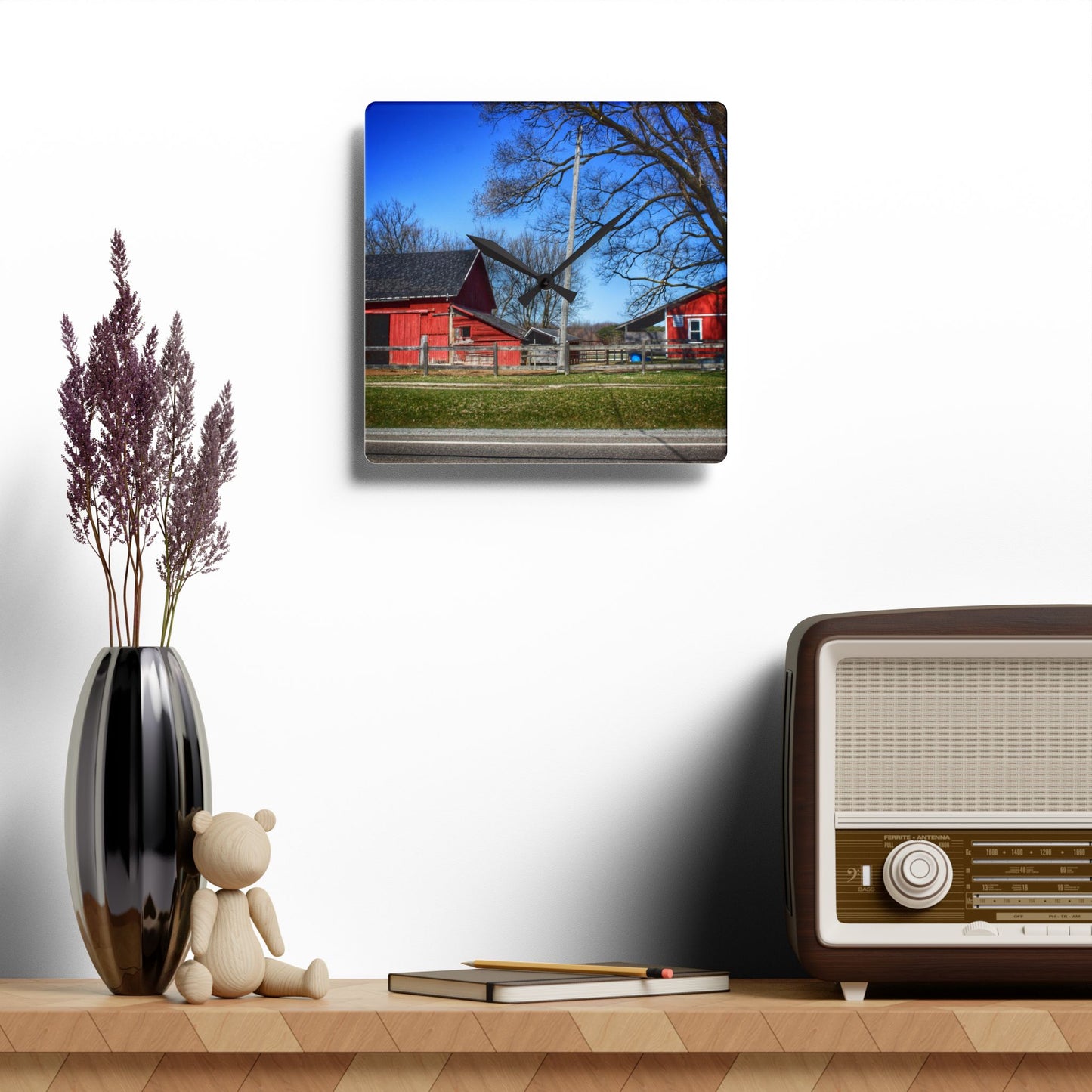 U R There Photography Imlay Reds Rustic Farmhouse Acrylic Analog Wall Clock