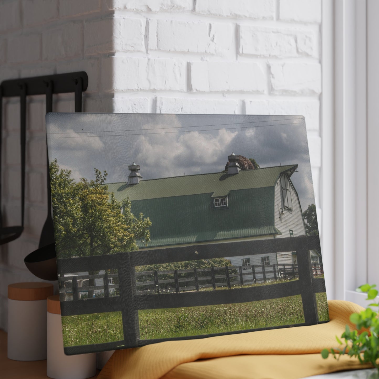 U R There Photography Clark Road White I Rustic Farmhouse Tempered-Glass Cutting Board