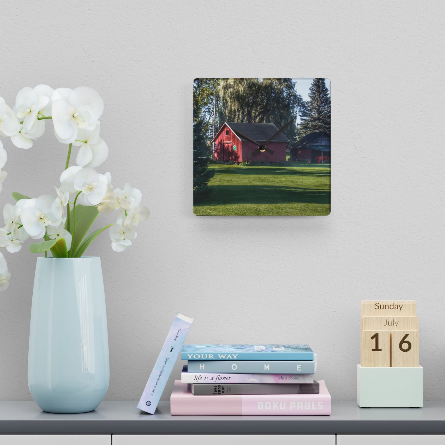 U R There Photography Rochester Road Mini-Reds Rustic Farmhouse Acrylic Analog Wall Clock