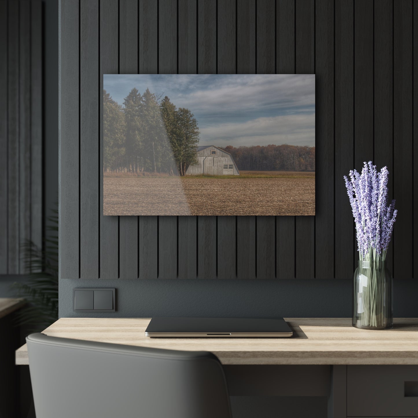 U R There Photography Grey Quonset Among the Pines Rustic Farmhouse Acrylic Wall Print