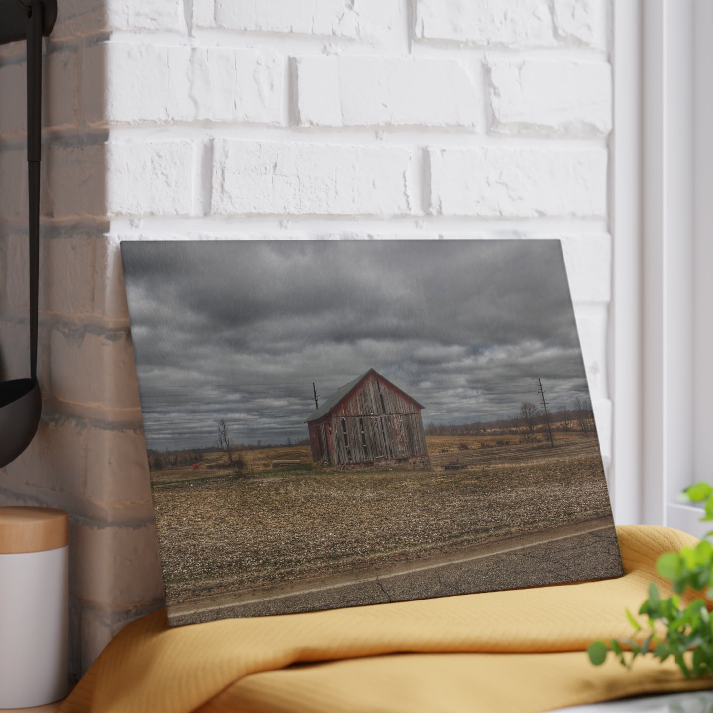 U R There Photography Barnes Road Little Red II Rustic Farmhouse Tempered-Glass Cutting Board