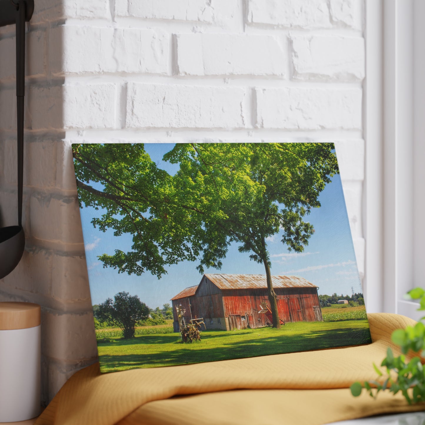U R There Photography Hunters Creek Little Red Cow Barn Rustic Farmhouse Tempered-Glass Cutting Board
