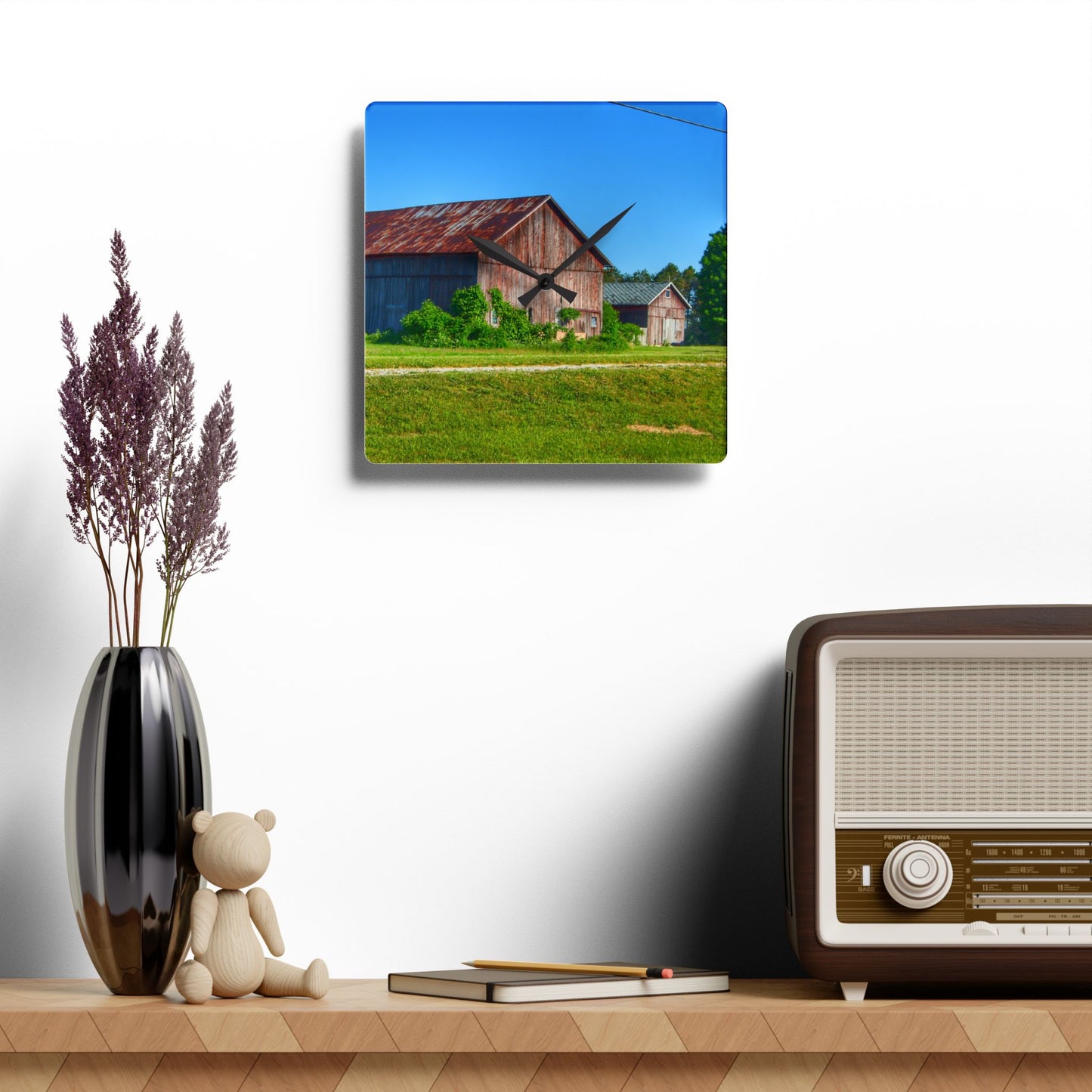 U R There Photography Otisville Rusted Reds Rustic Farmhouse Acrylic Analog Wall Clock