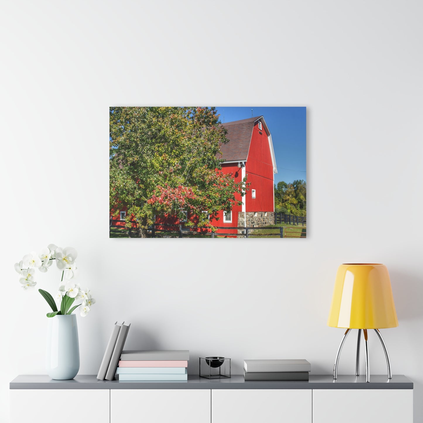 U R There Photography Oakwood Road Red Rustic Farmhouse Acrylic Wall Print