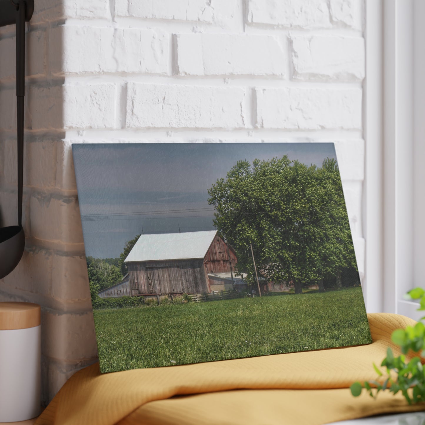 U R There Photography Castle Road Cow Barn III Rustic Farmhouse Tempered-Glass Cutting Board
