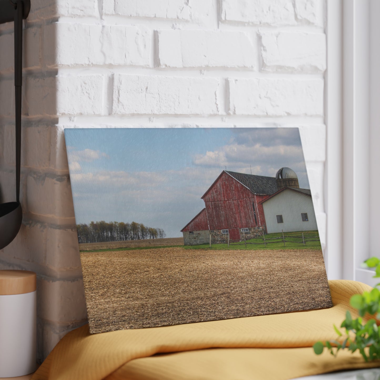 U R There Photography Cedar Creek Road Saltbox Red Rustic Farmhouse Tempered-Glass Cutting Board