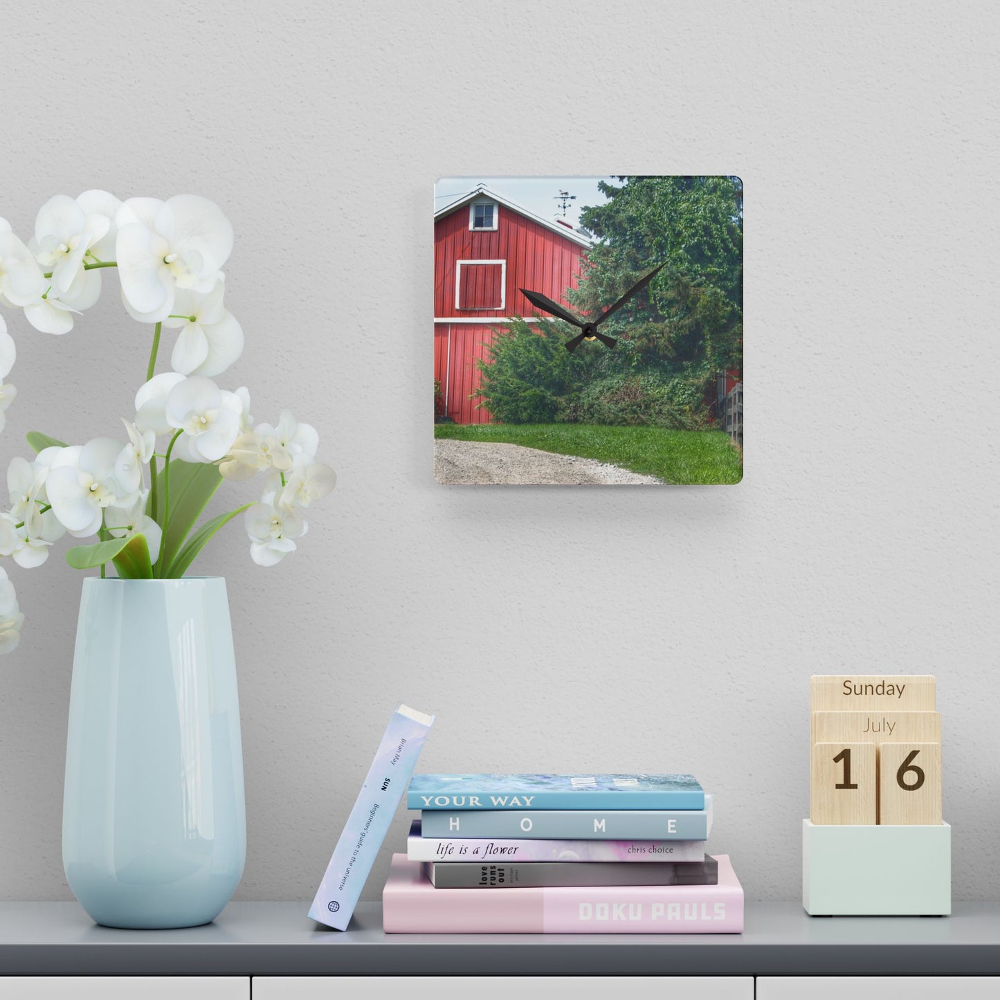U R There Photography Modern Red I Rustic Farmhouse Acrylic Analog Wall Clock