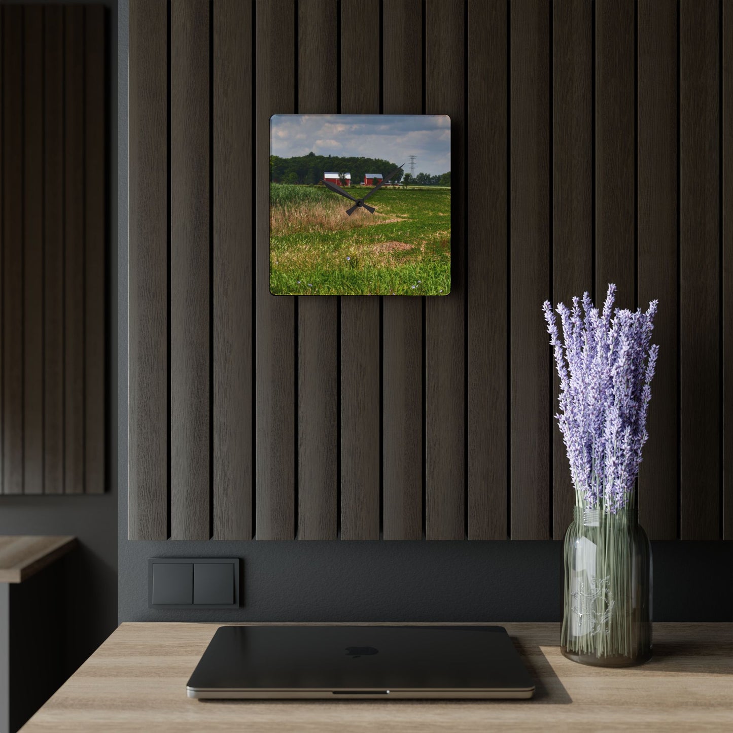 Rustic Farmhouse Wall Clock featuring Across the Field in Elba II