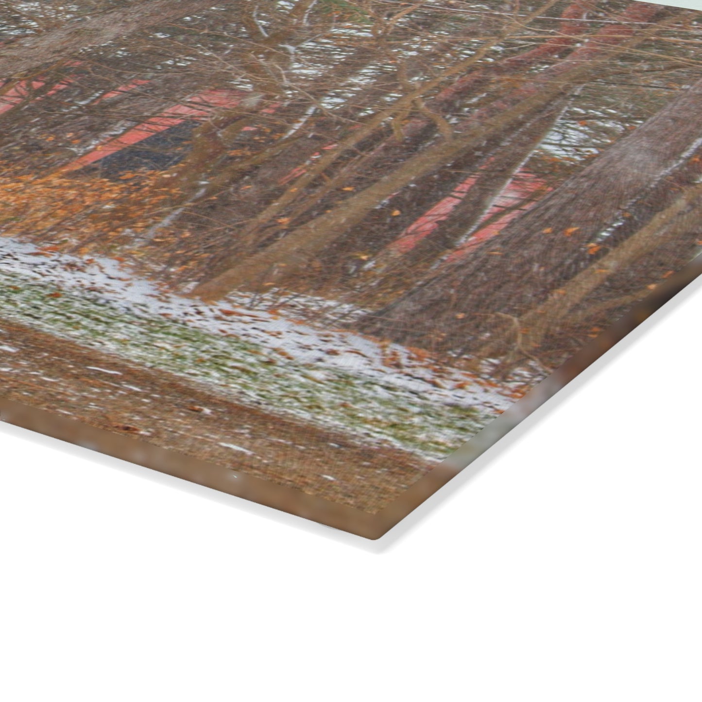 U R There Photography Tubspring Road Hidden Winter Red Rustic Farmhouse Tempered-Glass Cutting Board
