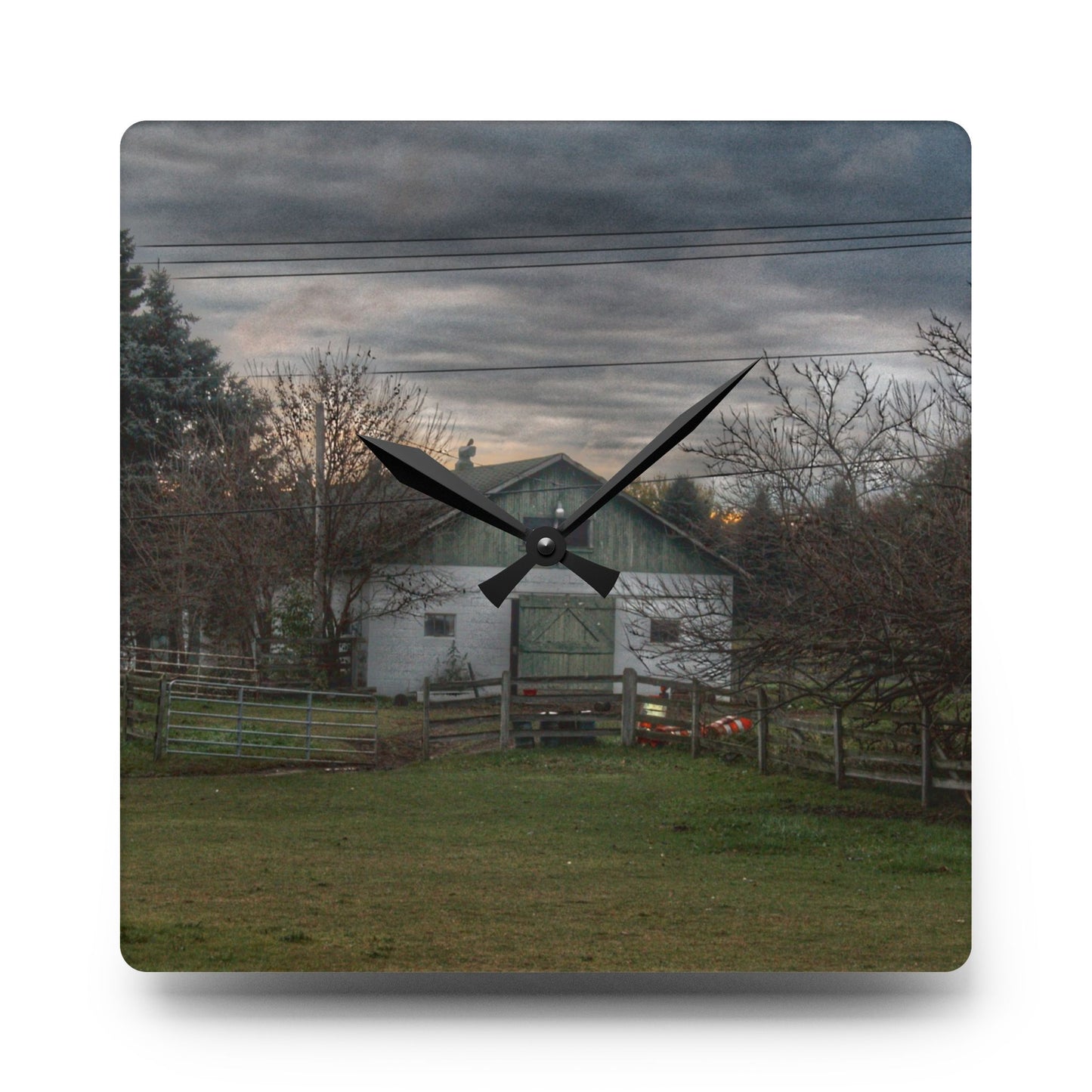 U R There Photography Myers Road Hidden White Rustic Farmhouse Acrylic Analog Wall Clock
