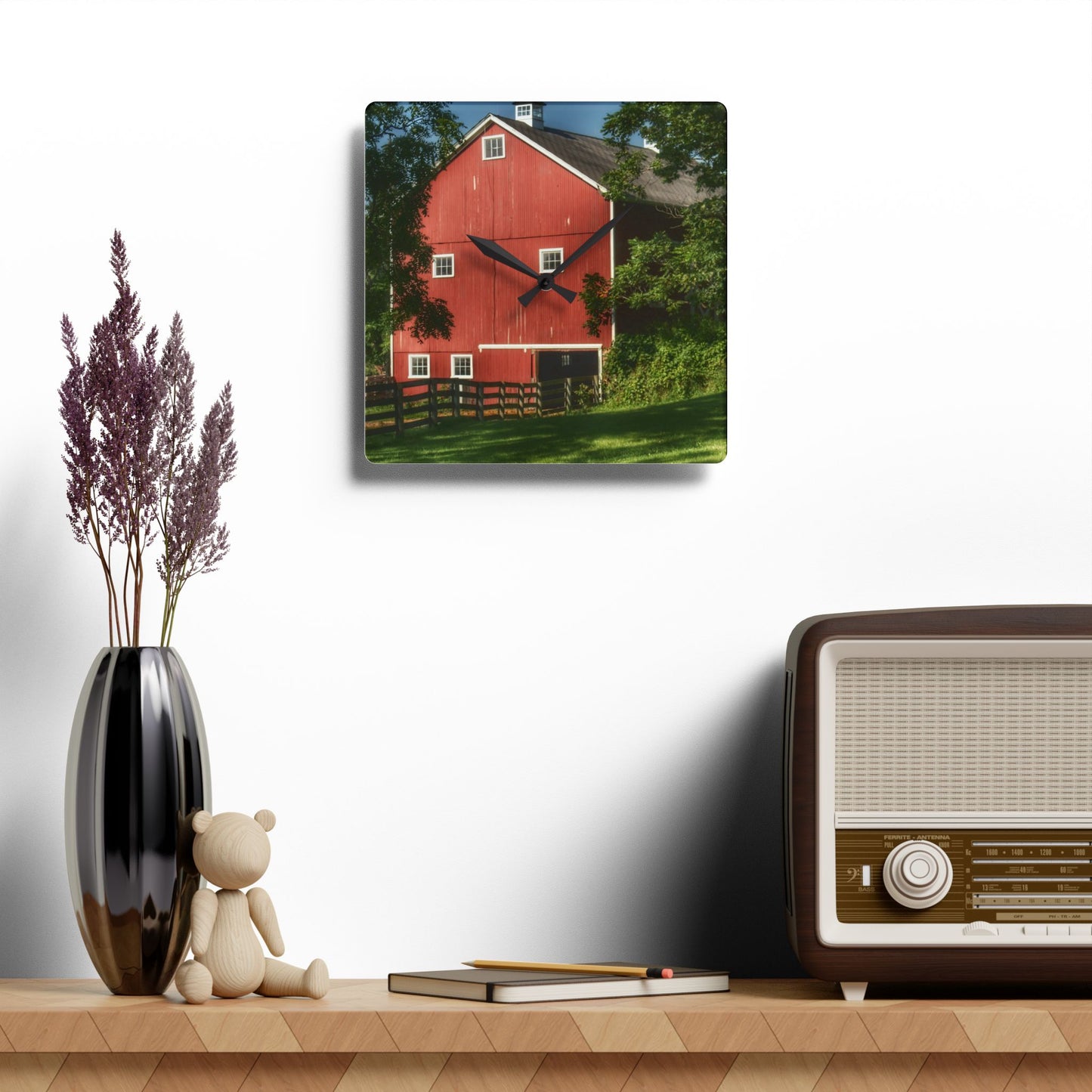 U R There Photography Oxford Red Rustic Farmhouse Acrylic Analog Wall Clock