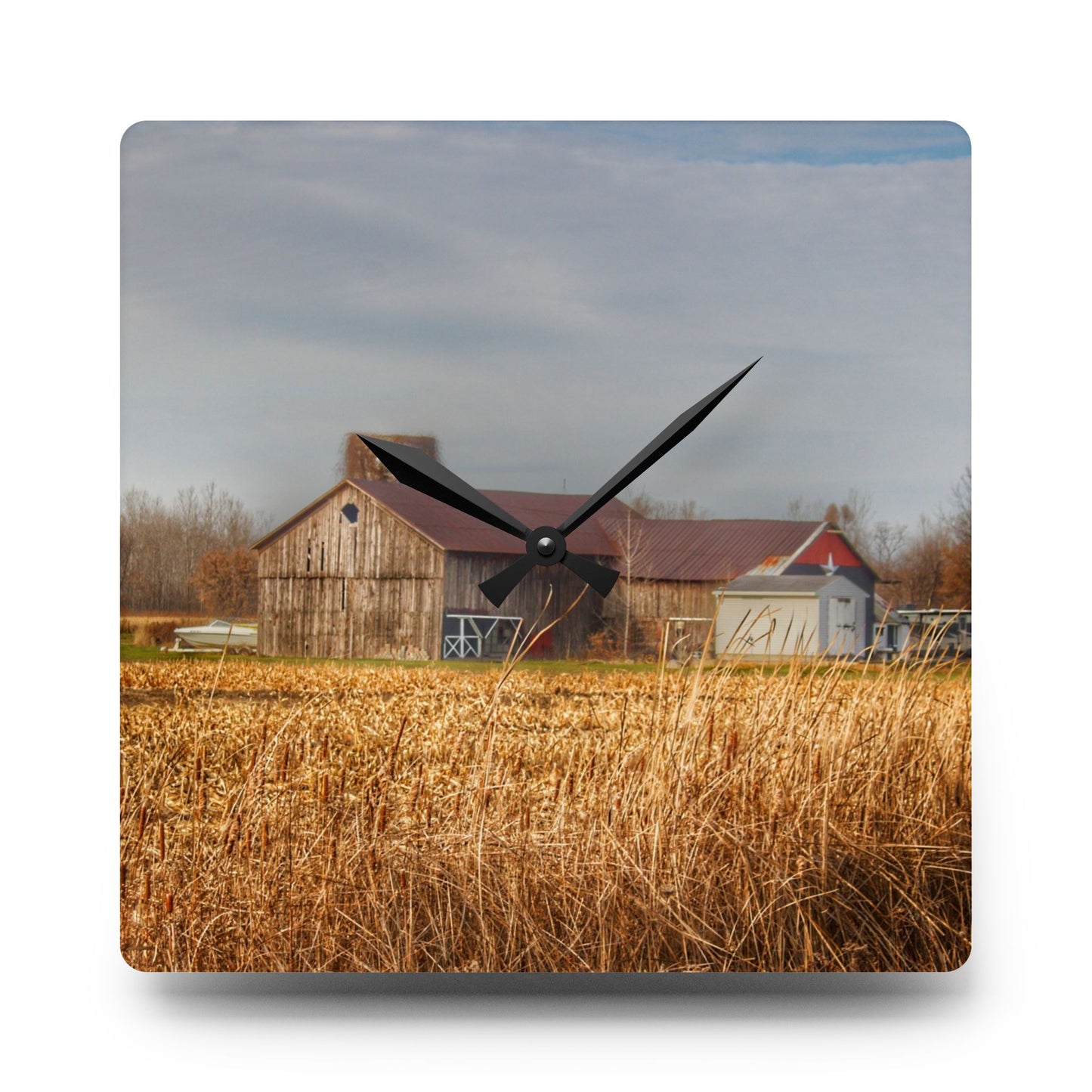 U R There Photography North Center Road Grey Rustic Farmhouse Acrylic Analog Wall Clock