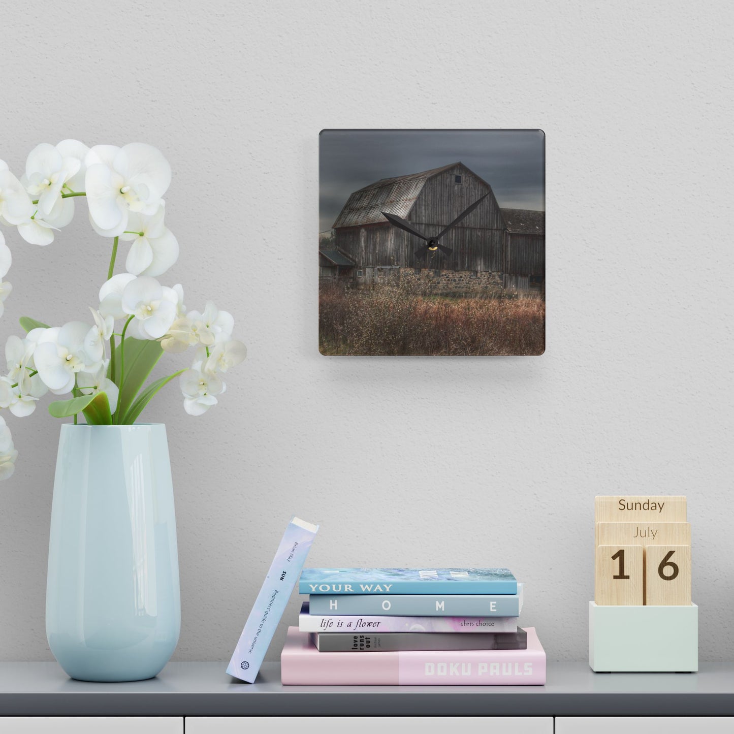 U R There Photography Majestic Grey Rustic Farmhouse Acrylic Analog Wall Clock
