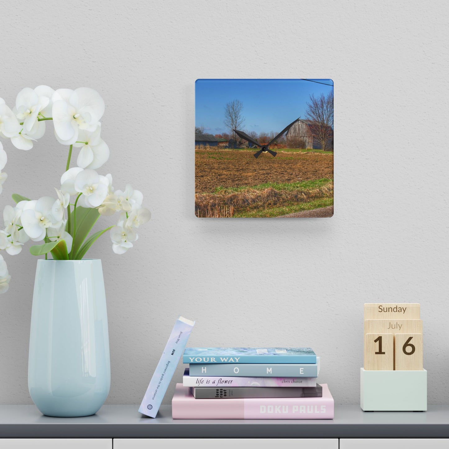 U R There Photography Stanley Road Greys Rustic Farmhouse Acrylic Analog Wall Clock