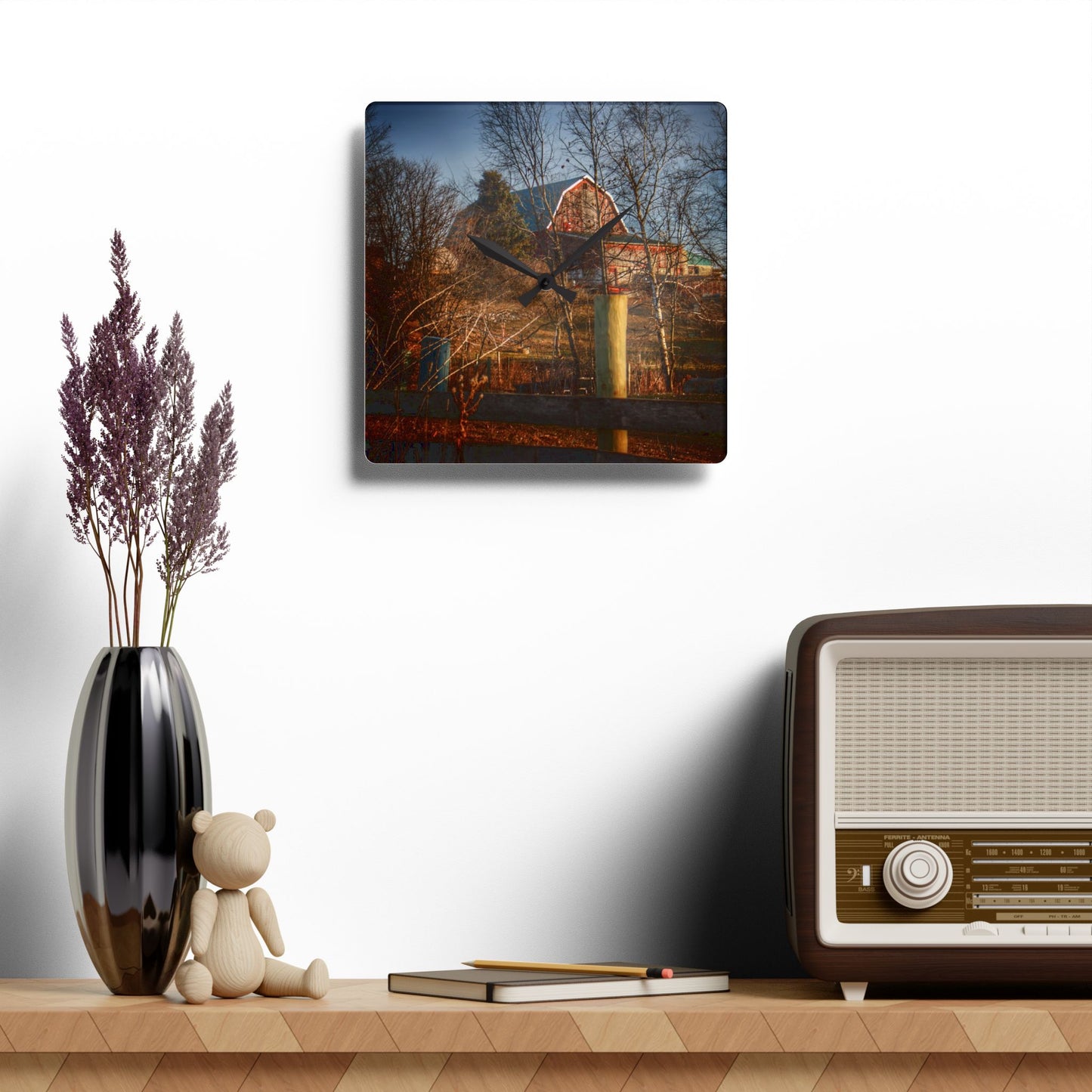 U R There Photography Marathon Road Hillside Red II Rustic Farmhouse Acrylic Analog Wall Clock