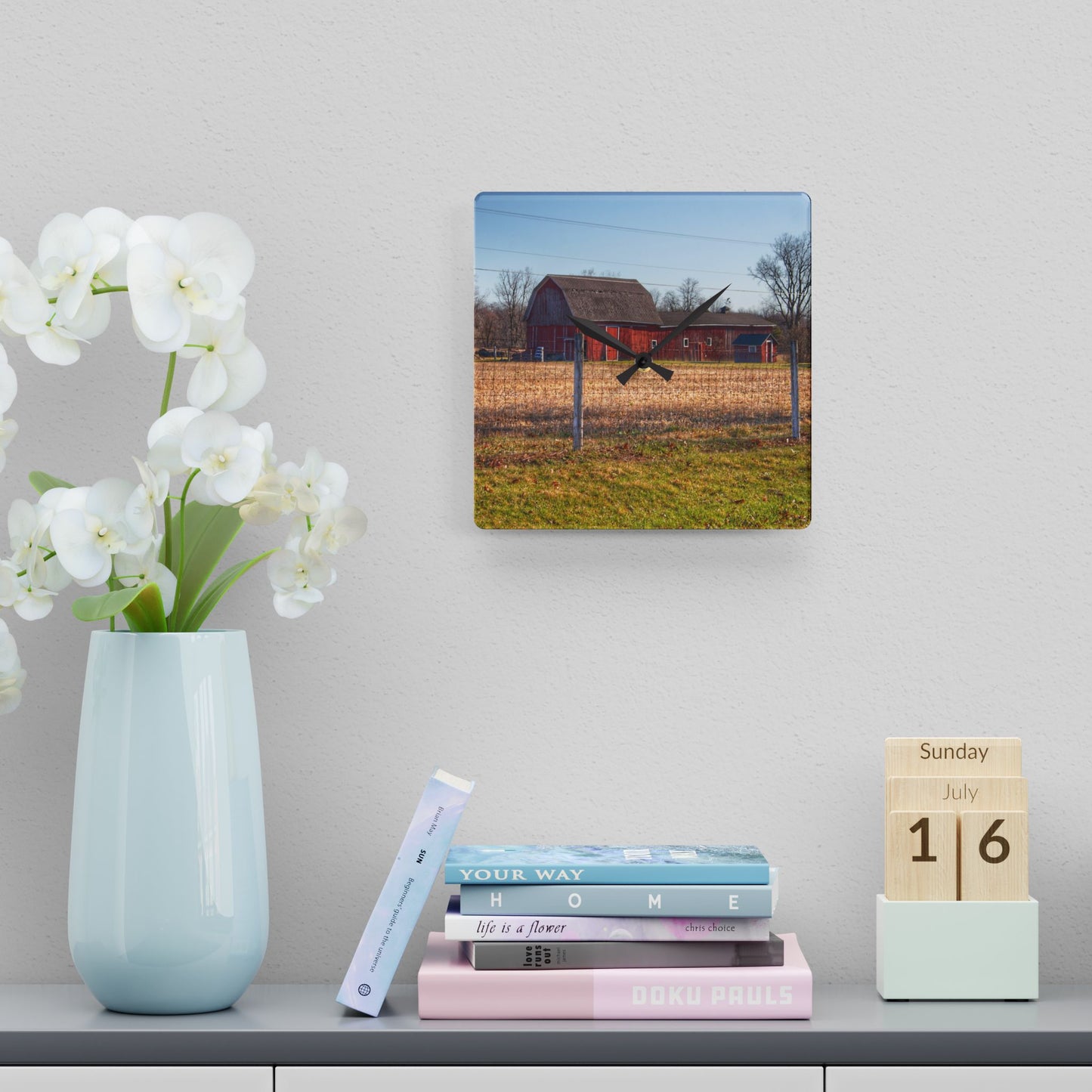 U R There Photography Pratt Road Little Red Rustic Farmhouse Acrylic Analog Wall Clock