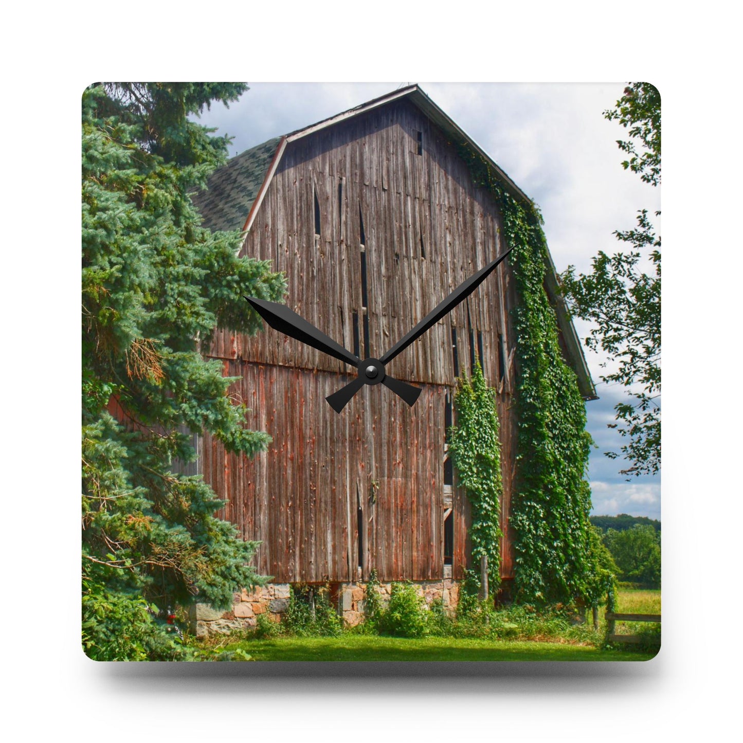 U R There Photography North Branch Ivy Grey I Rustic Farmhouse Acrylic Analog Wall Clock