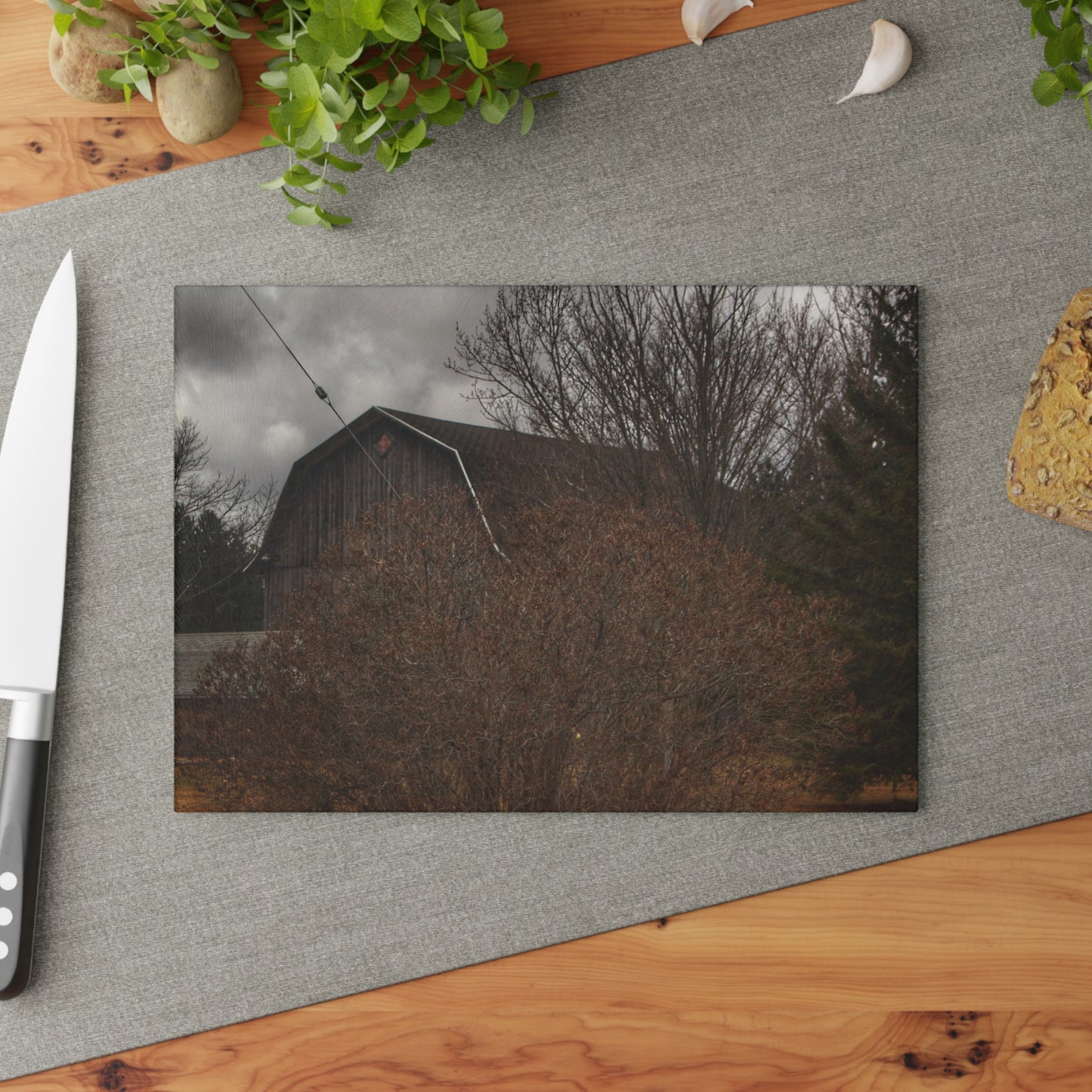 U R There Photography Caro Grey Hidden Rustic Farmhouse Tempered-Glass Cutting Board