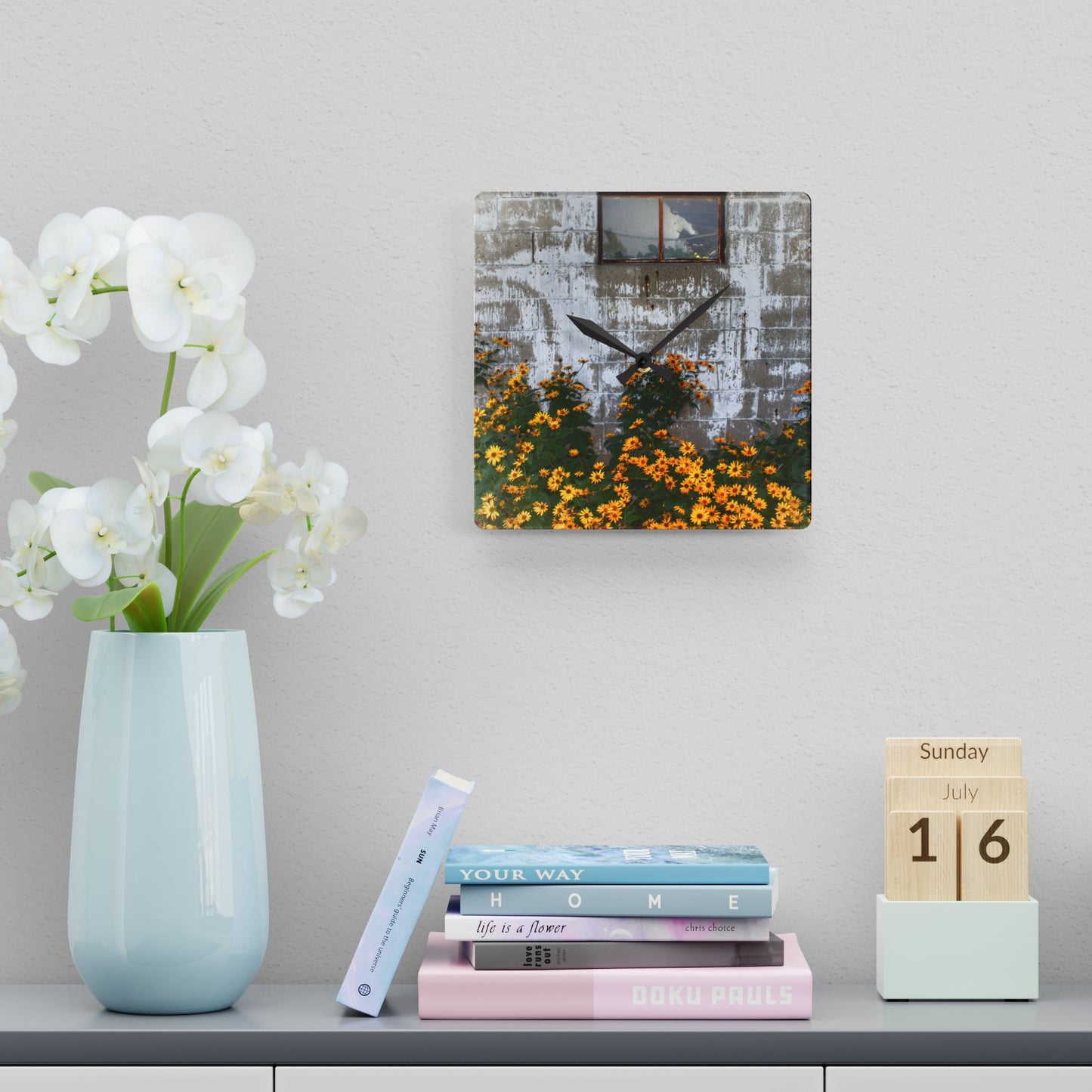 U R There Photography Golden Blooms on McDowell Rustic Farmhouse Acrylic Analog Wall Clock