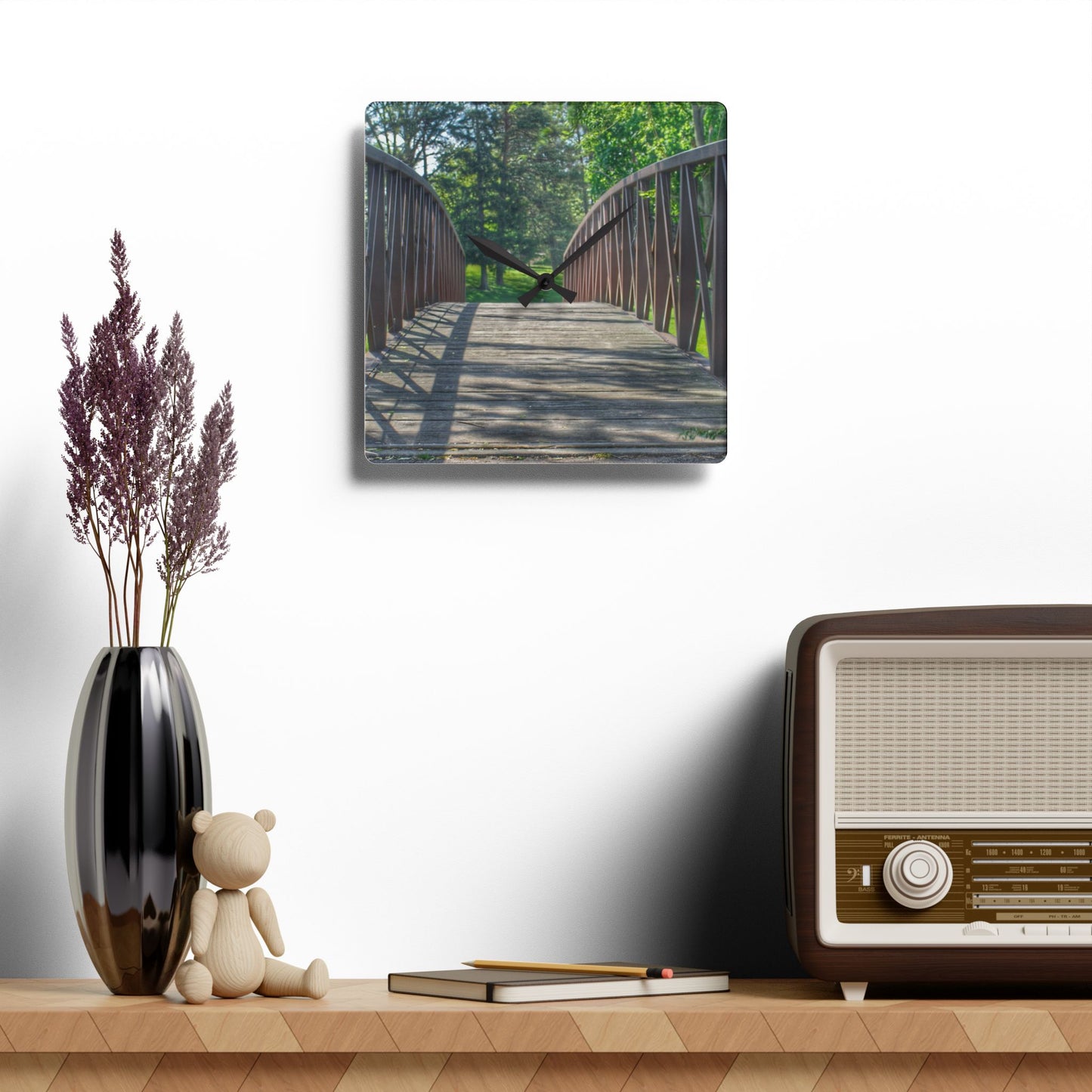 U R There Photography Cramton Park Kiwanis Bridge Rustic Farmhouse Wall Clock