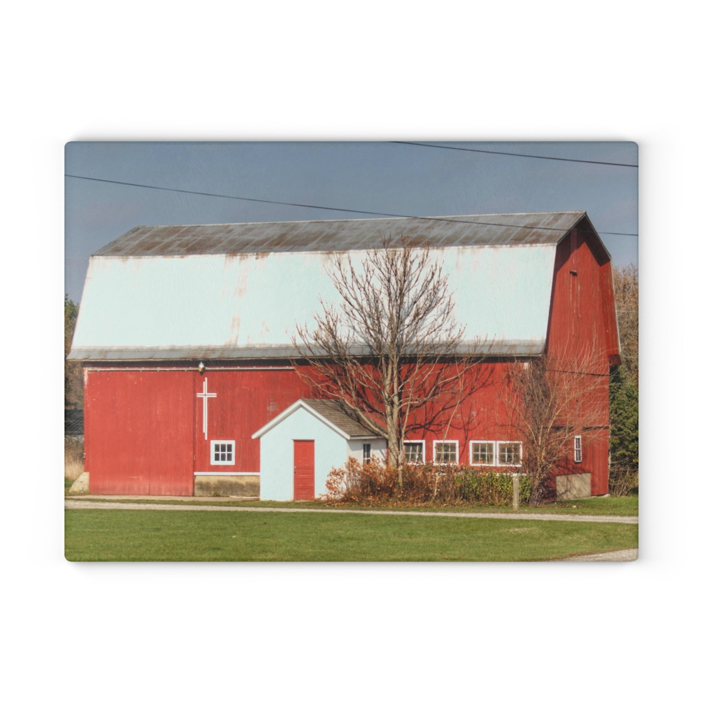 U R There Photography Bray Road Red I Rustic Farmhouse Tempered-Glass Cutting Board