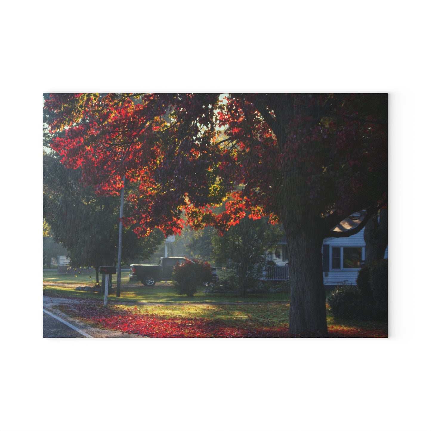 U R There Photography Red Crimson Leaves of Lum Rustic Farmhouse Tempered-Glass Cutting Board