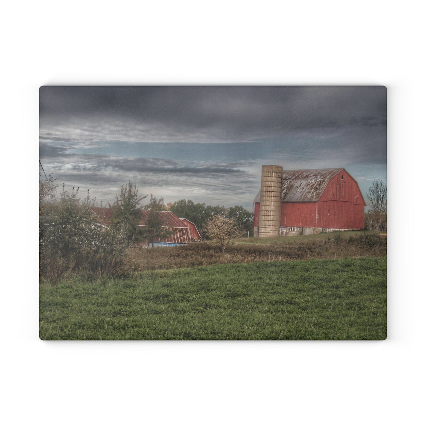 U R There Photography Clear Lake Road Red Rustic Farmhouse Tempered-Glass Cutting Board