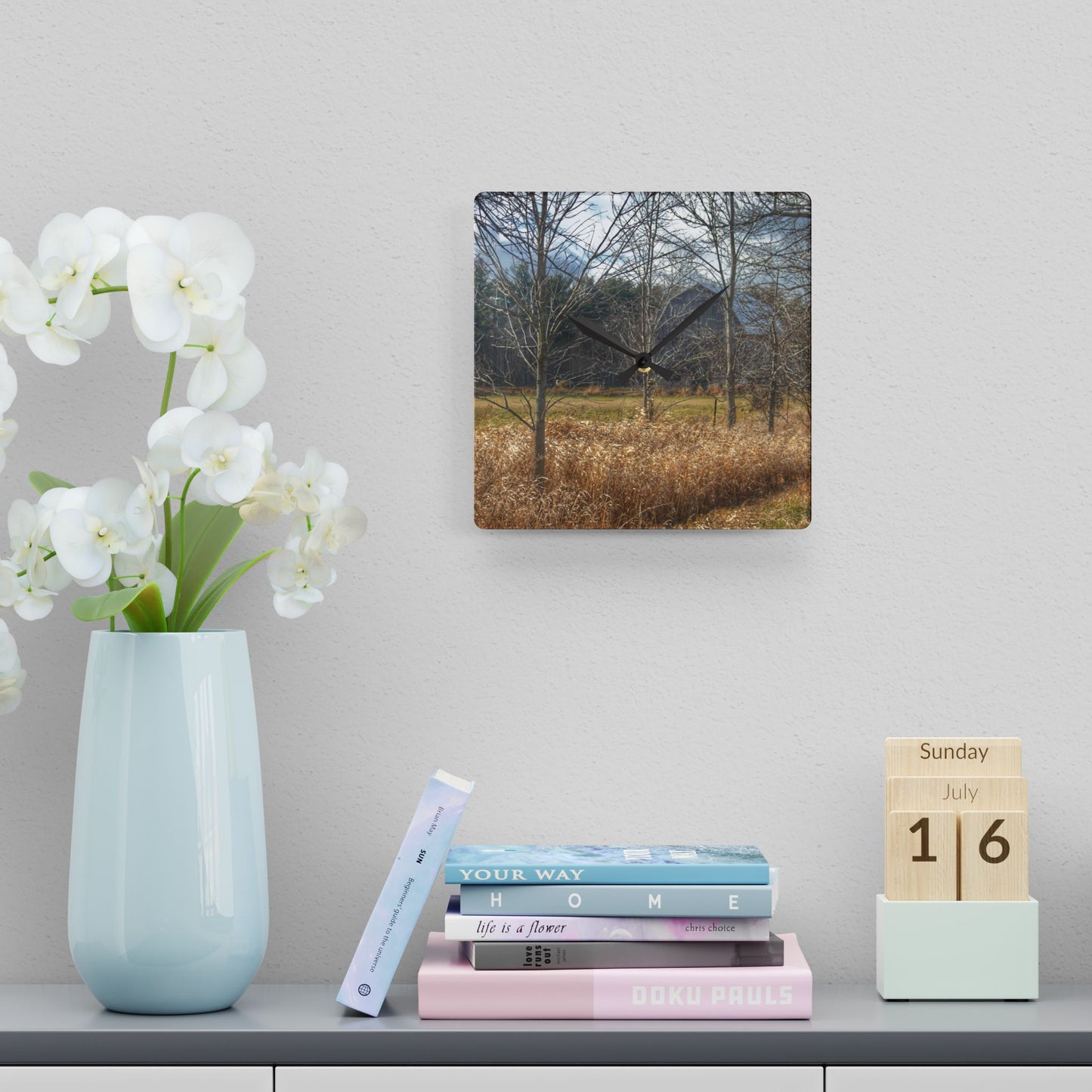 U R There Photography Speaker Road Hidden Grey Rustic Farmhouse Acrylic Analog Wall Clock