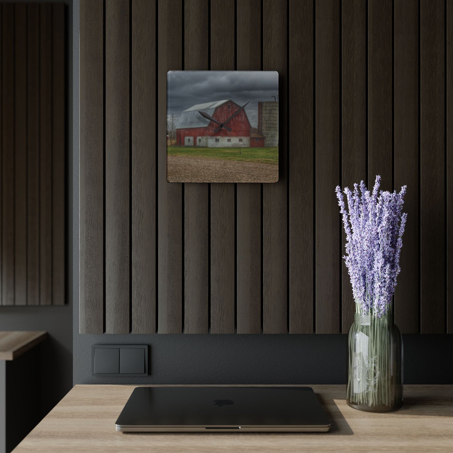 U R There Photography Murray Road Red Rustic Farmhouse Acrylic Analog Wall Clock