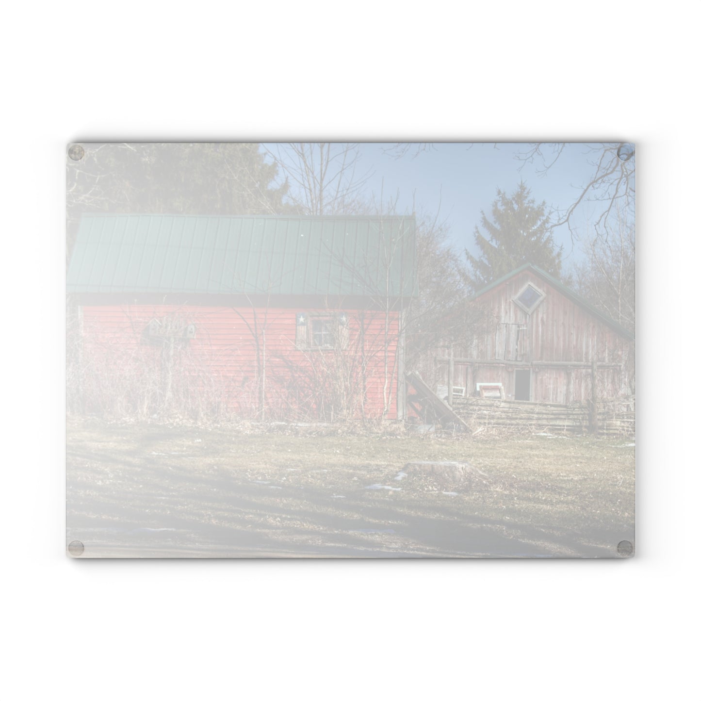 U R There Photography Roadside Reds Rustic Farmhouse Tempered-Glass Cutting Board