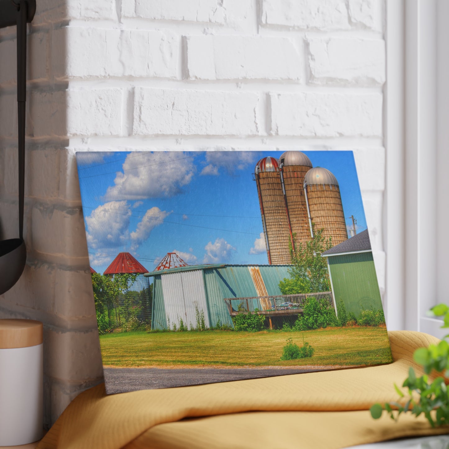 U R There Photography Morrish Road Silos I Rustic Farmhouse Tempered-Glass Cutting Board