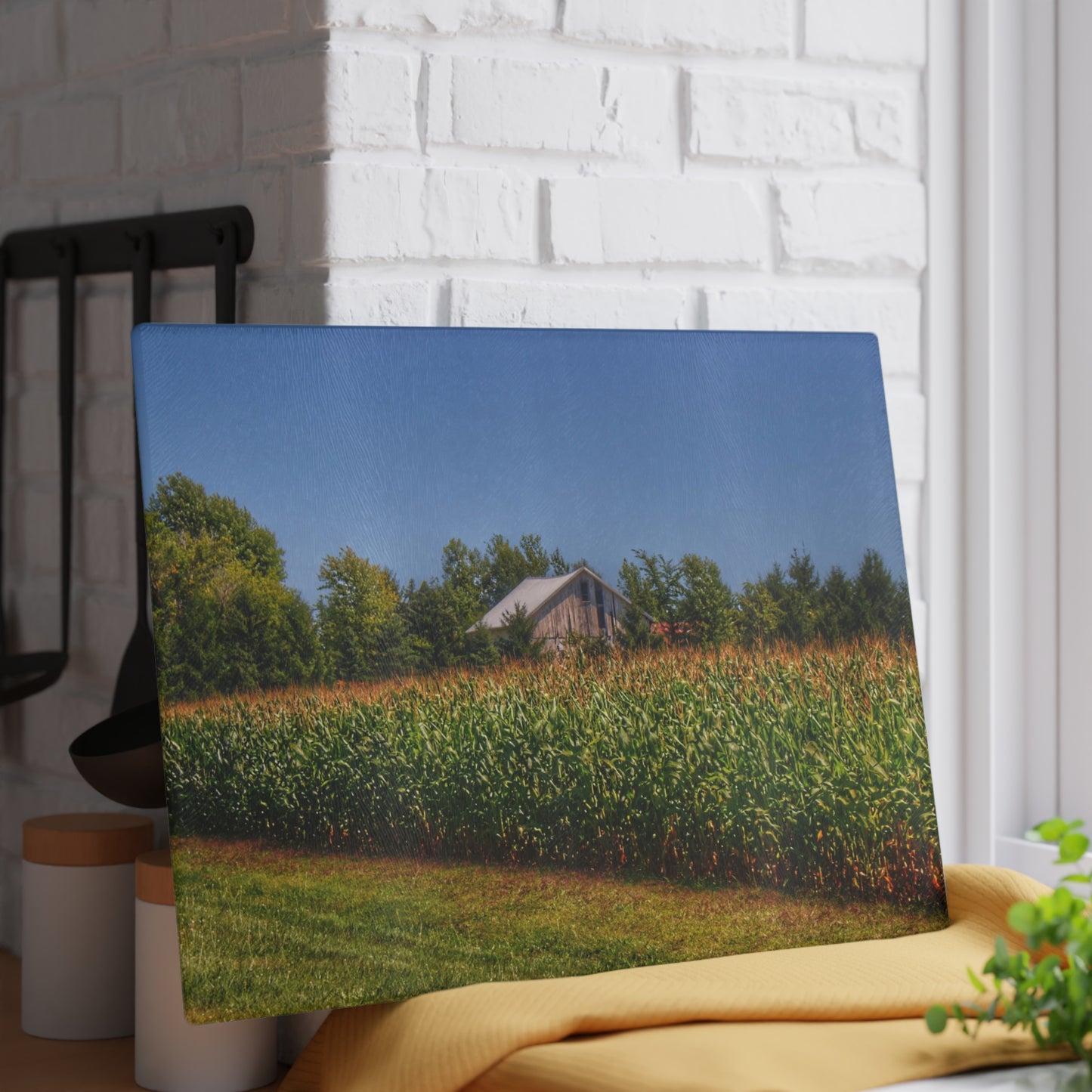 U R There Photography Beyond the Corn on Birch Run Road Rustic Farmhouse Tempered-Glass Cutting Board