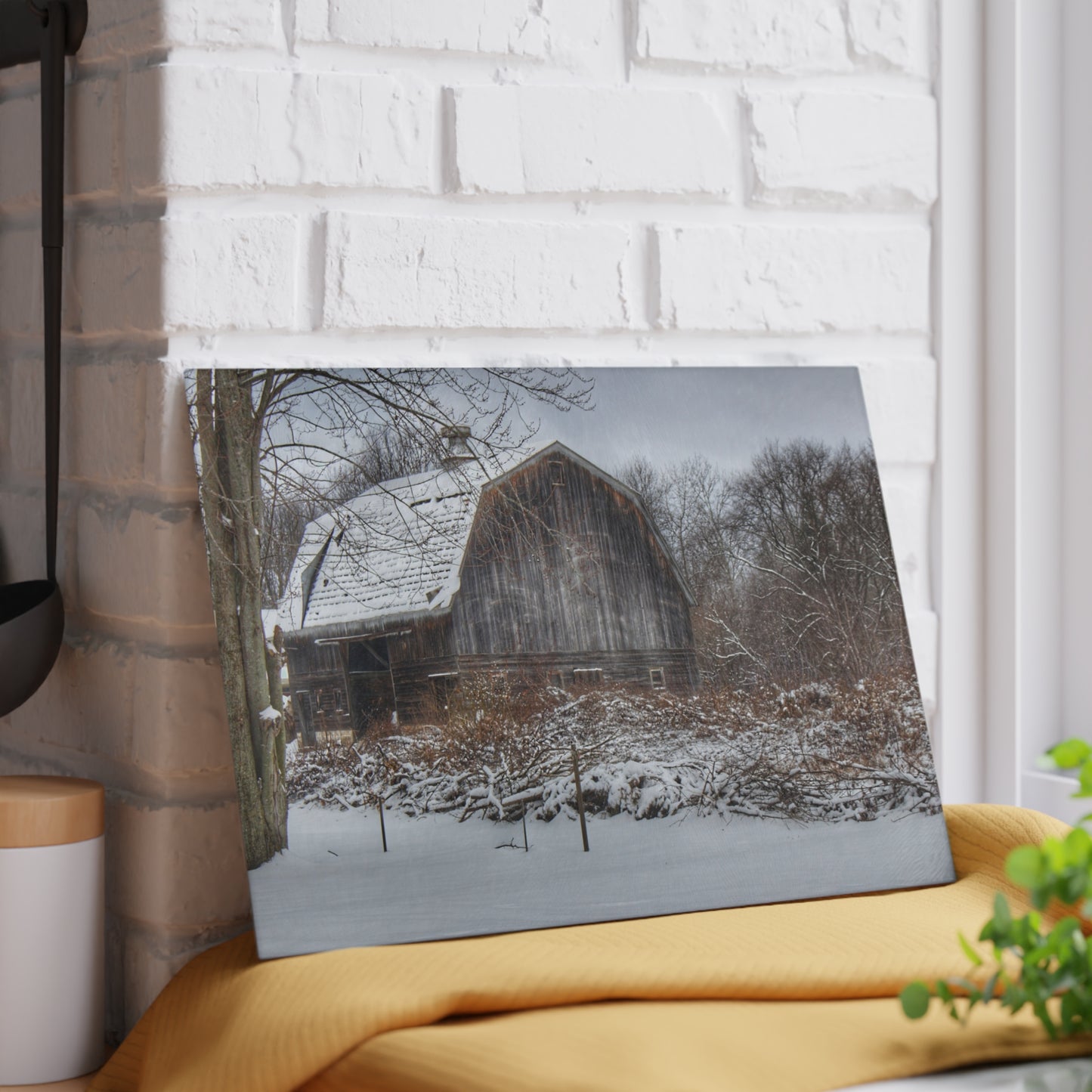 U R There Photography Vassar Road Hidden Grey in Winter Rustic Farmhouse Tempered-Glass Cutting Board