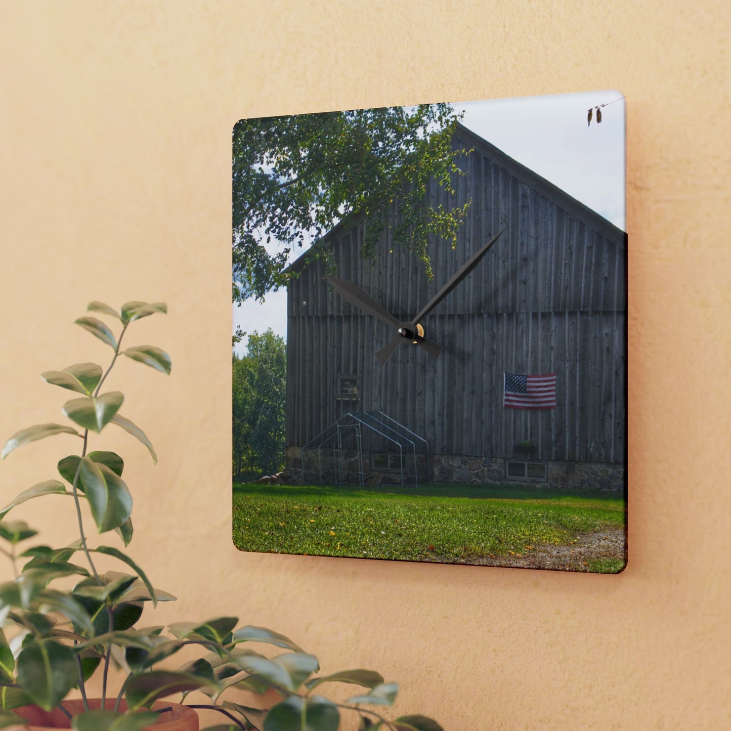 U R There Photography Sutton Road Patriot Grey II Rustic Farmhouse Acrylic Analog Wall Clock