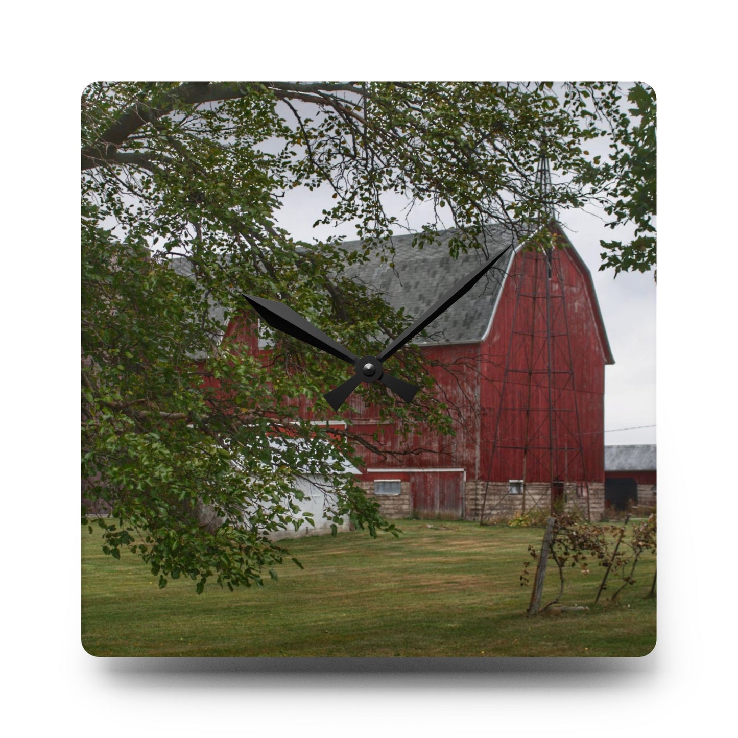 U R There Photography Weaver Road Red I Rustic Farmhouse Acrylic Analog Wall Clock