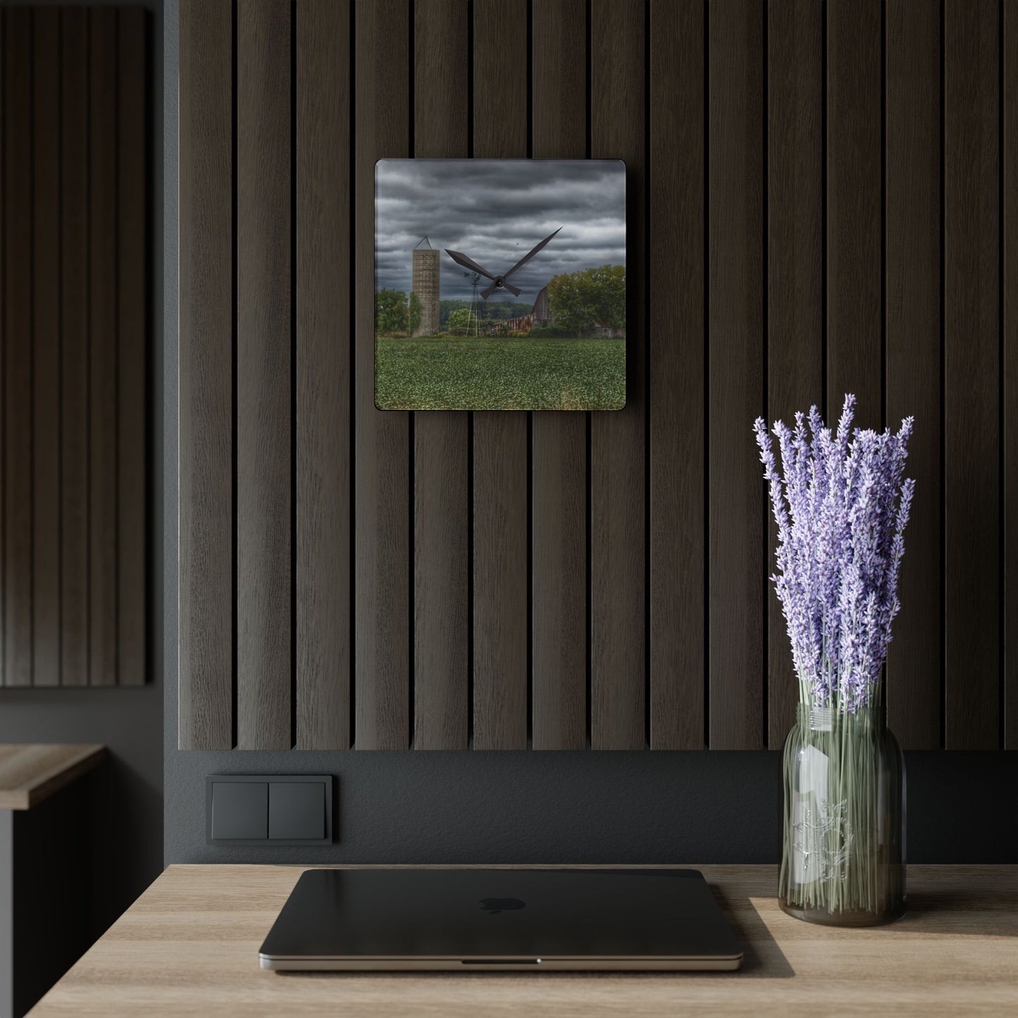 U R There Photography Rider Road Grey Rustic Farmhouse Acrylic Analog Wall Clock