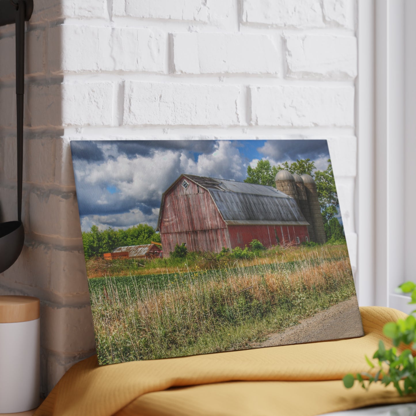 U R There Photography Shelby Red III Rustic Farmhouse Tempered-Glass Cutting Board