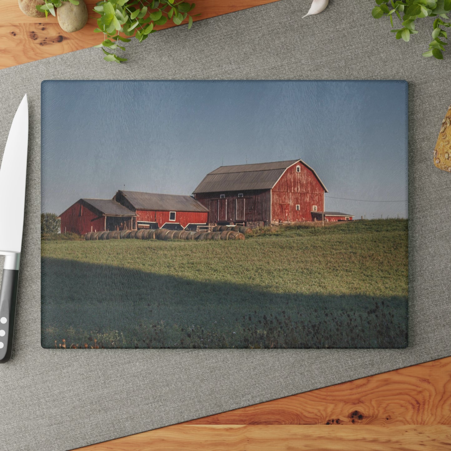U R There Photography Across the Field in Millington Rustic Farmhouse Tempered-Glass Cutting Board