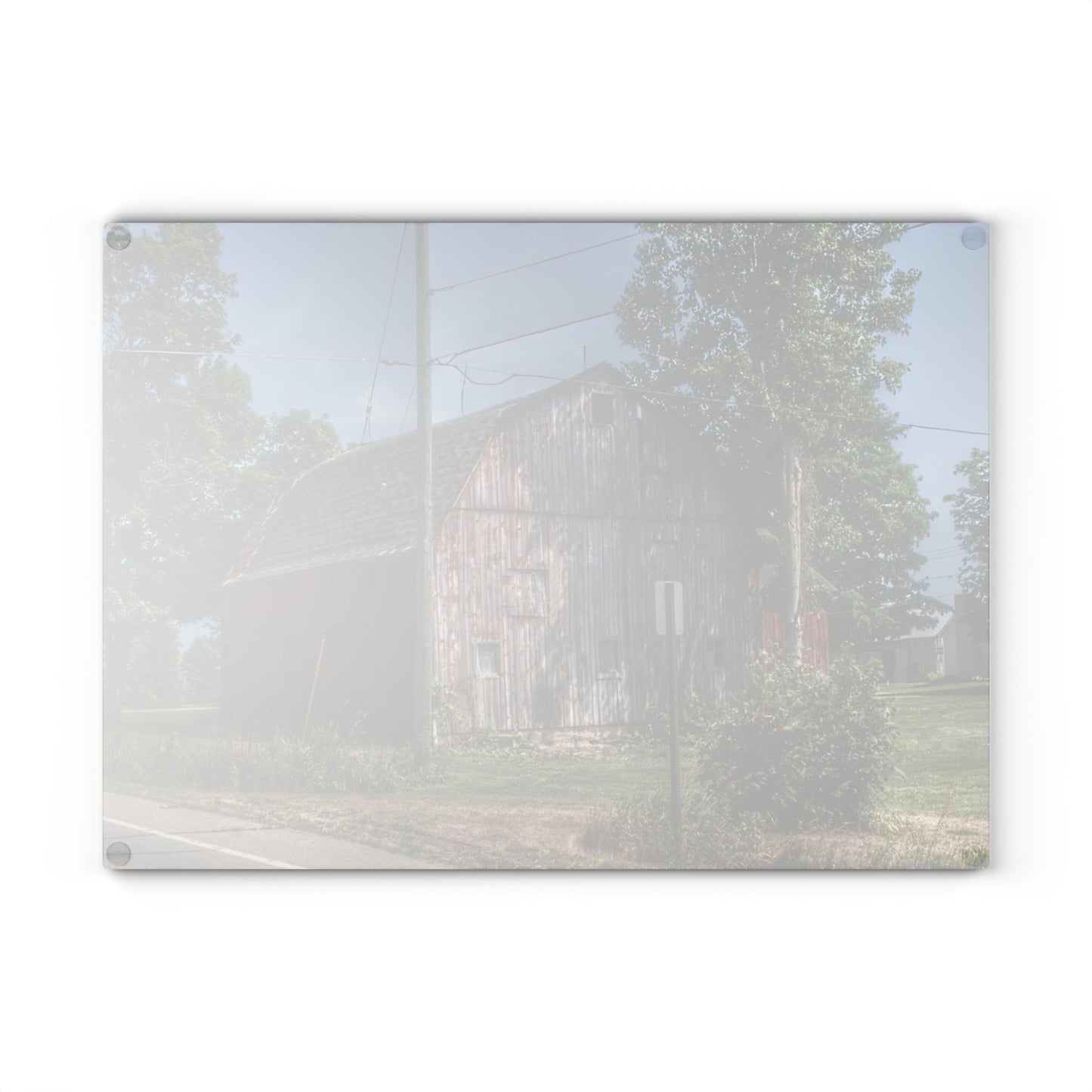 U R There Photography Roods Lake Road Red II Rustic Farmhouse Tempered-Glass Cutting Board