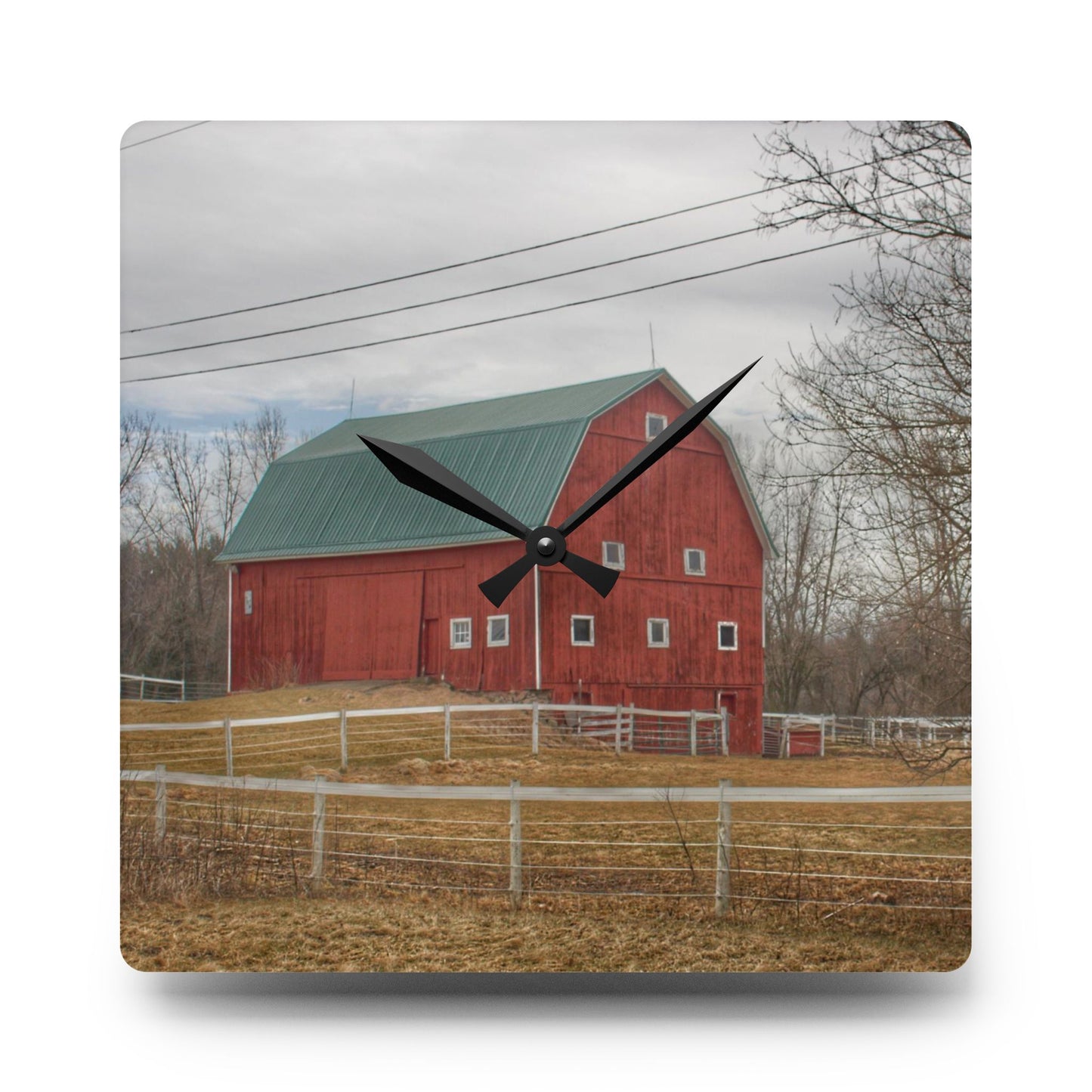 U R There Photography Diehl Road Red Rustic Farmhouse Acrylic Analog Wall Clock