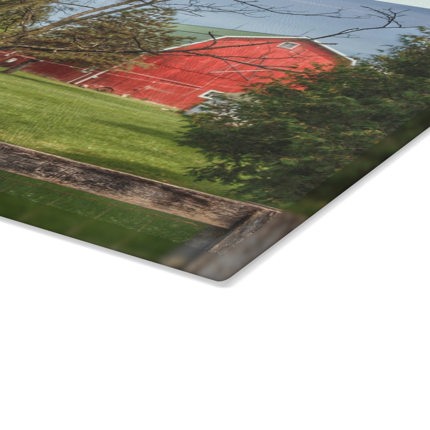 U R There Photography Roadside Red Beyond the Fence Rustic Farmhouse Tempered-Glass Cutting Board