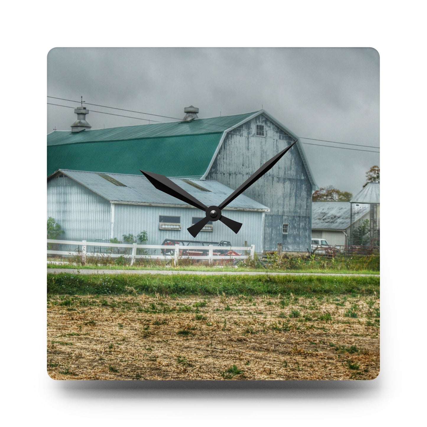 U R There Photography Richville Road Grey II Rustic Farmhouse Acrylic Analog Wall Clock