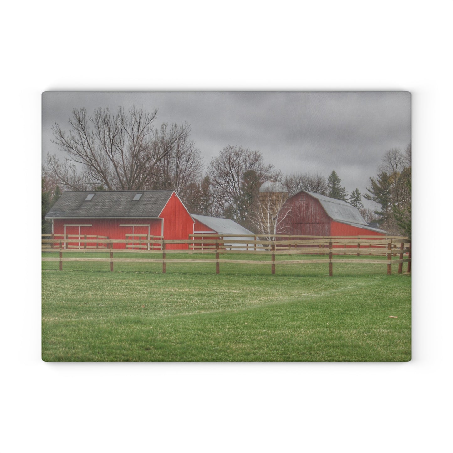 U R There Photography West Lake Road Farm I Rustic Farmhouse Tempered-Glass Cutting Board