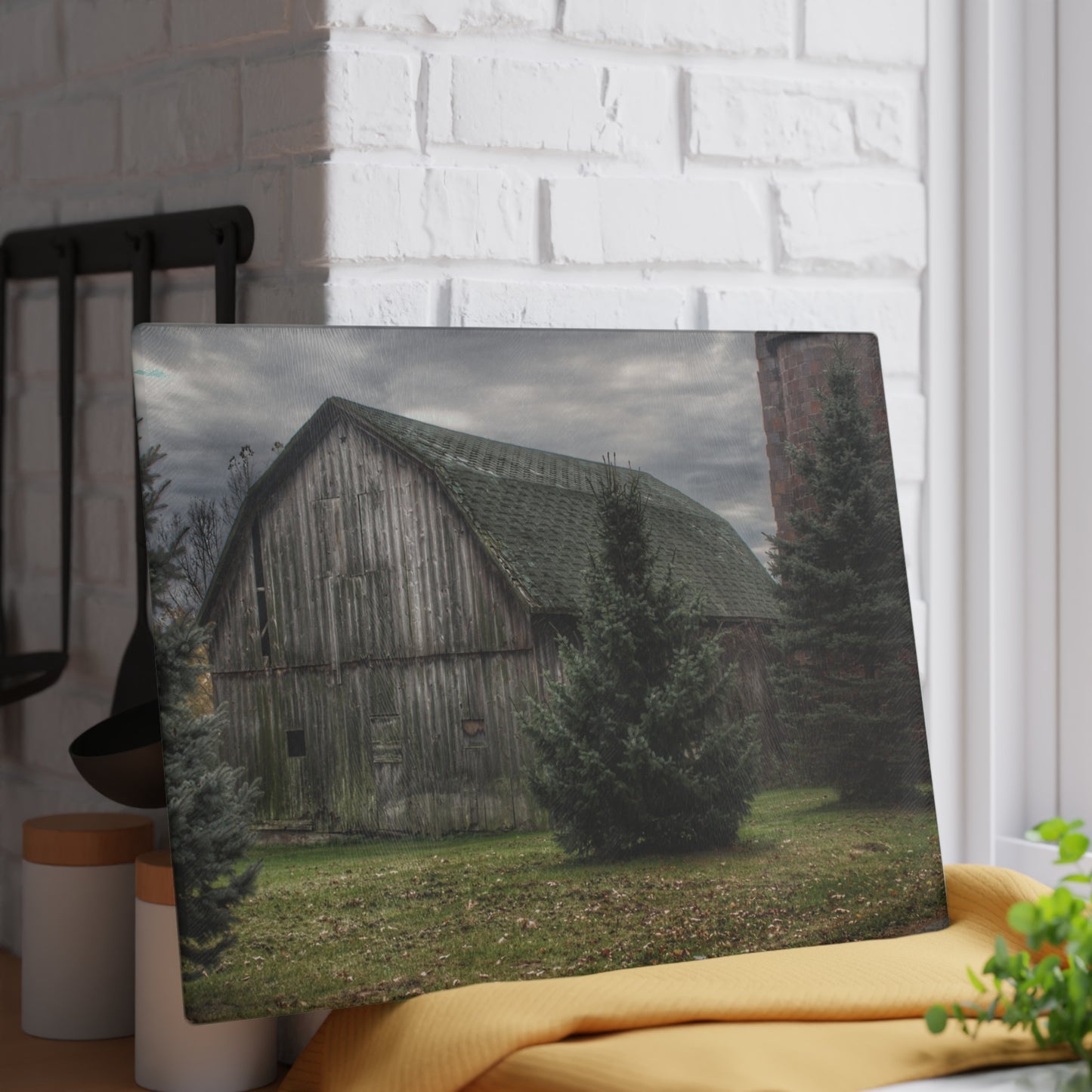 U R There Photography Pero Lake Road Grey I Rustic Farmhouse Tempered-Glass Cutting Board