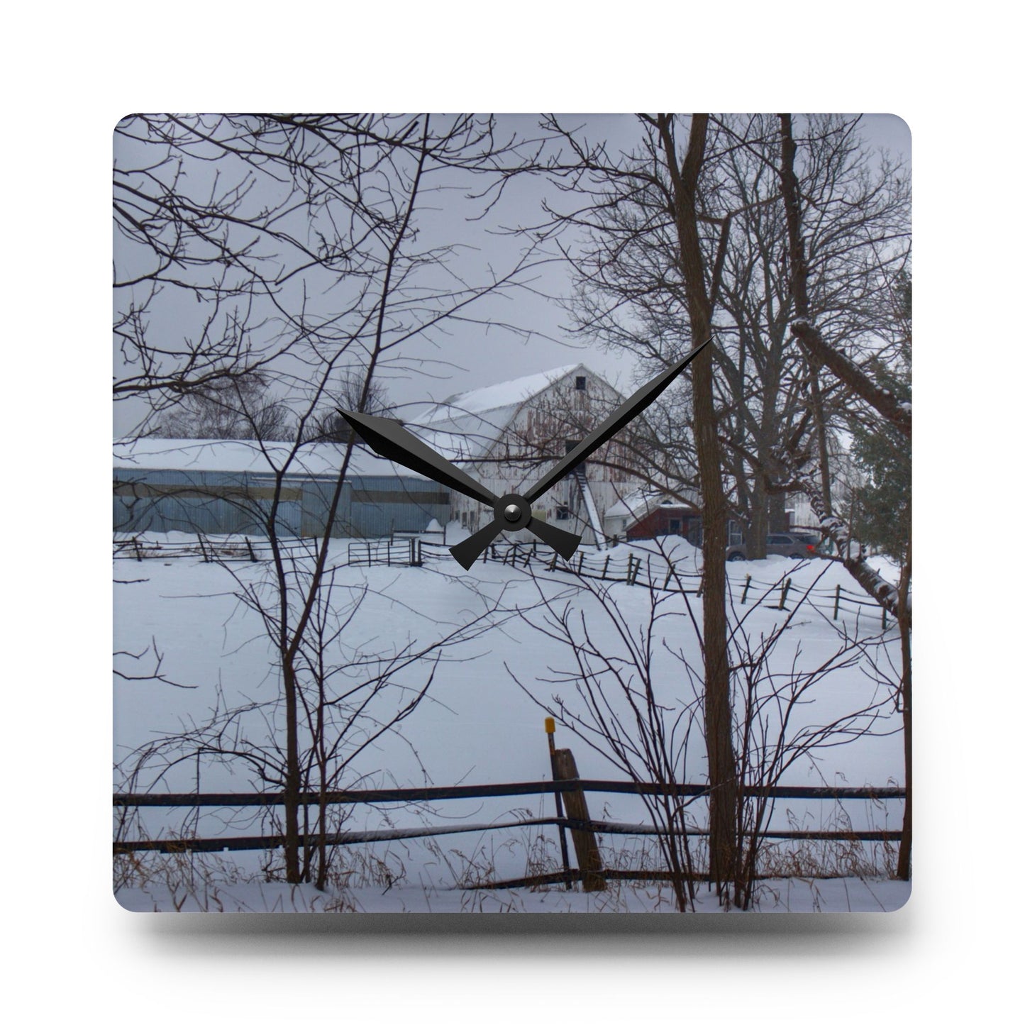 U R There Photography Oakwood Hidden White Rustic Farmhouse Acrylic Analog Wall Clock