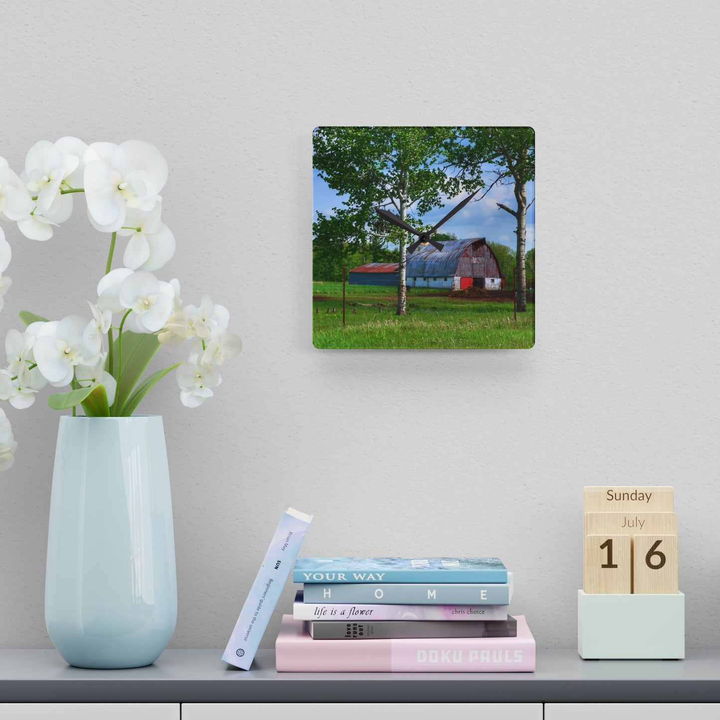 U R There Photography Shepard Road Hillman Red Rustic Farmhouse Acrylic Analog Wall Clock